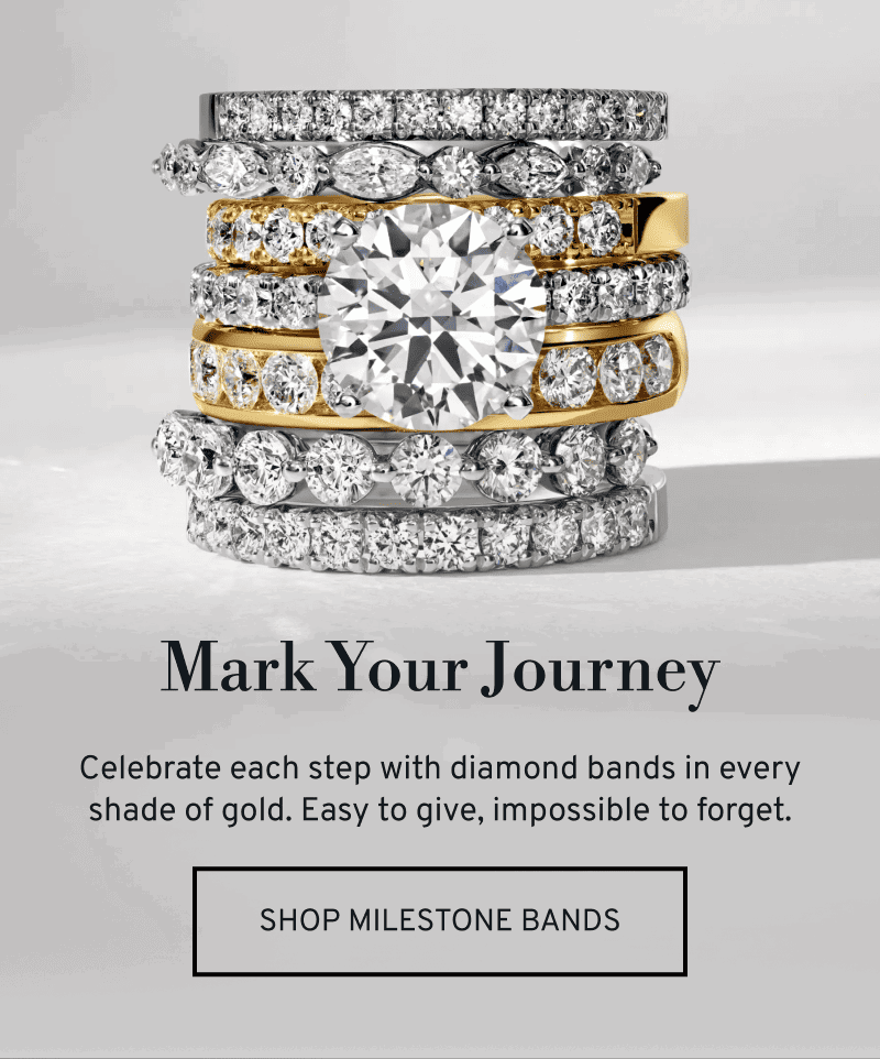 Stacked diamond bands. Easy to give, hard to forget. Click to Shop Milestone Bands