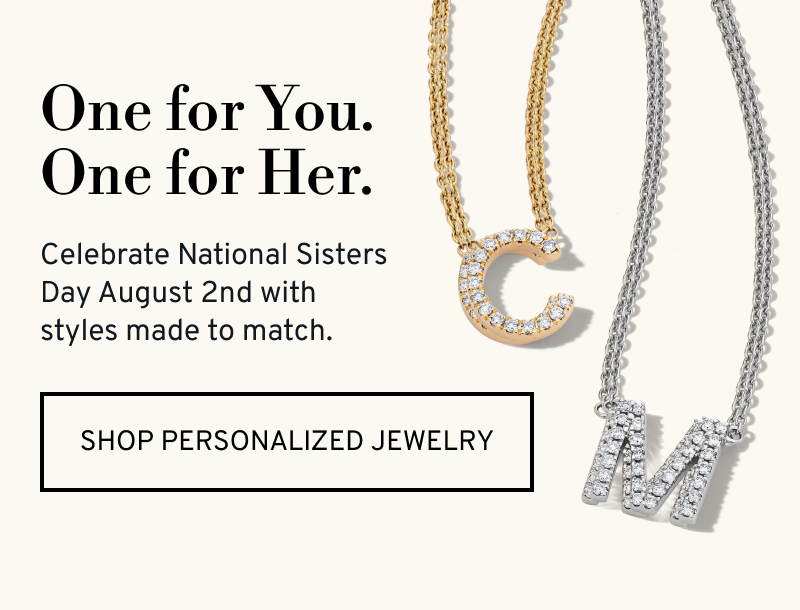 Diamond accented pendant engraved with Sophie. Celebrate National Sisters Day. Click to Shop Personalized Jewelry