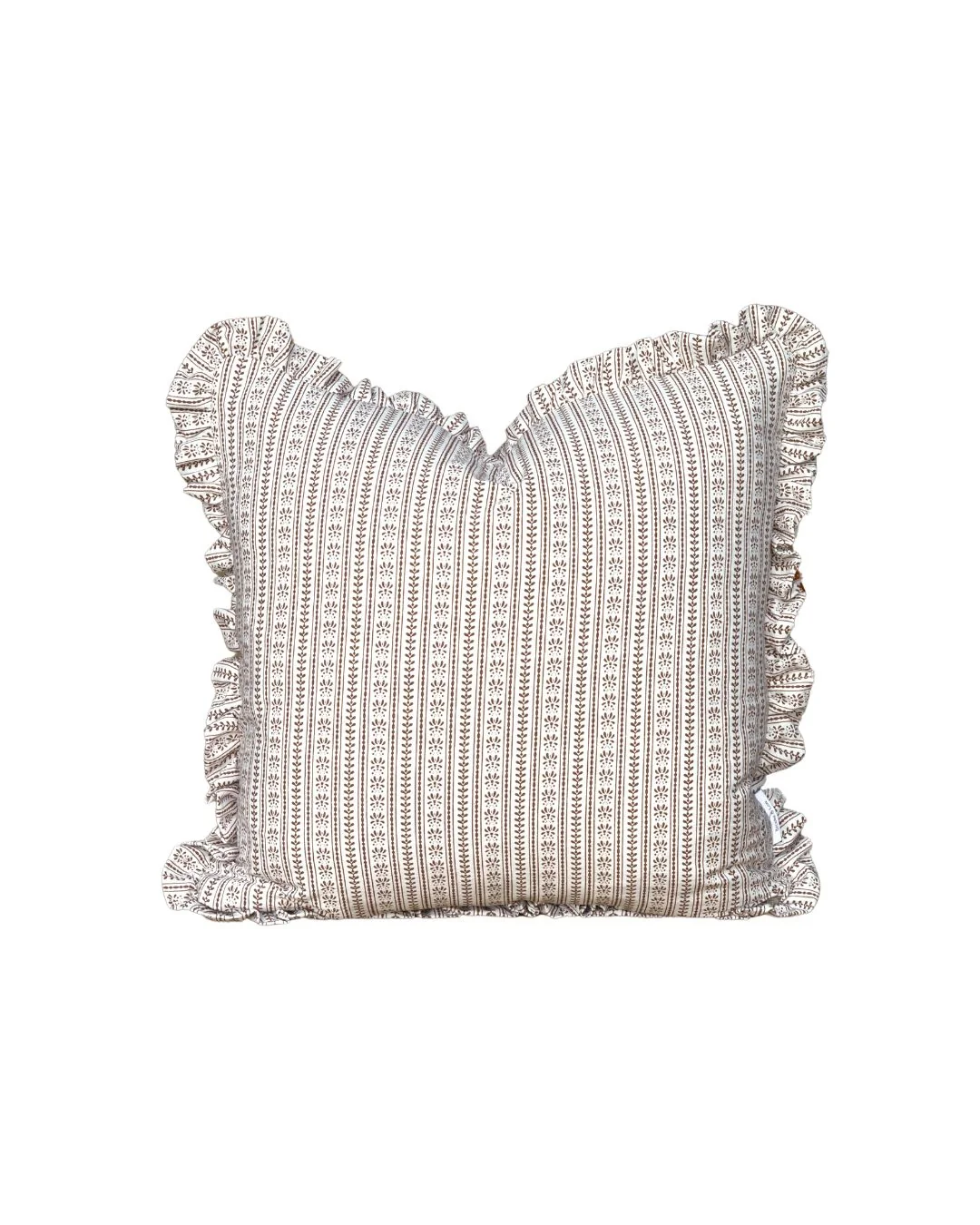 Image of Ruffle Edge Pillow in Cocoa Lily Floral Stripe