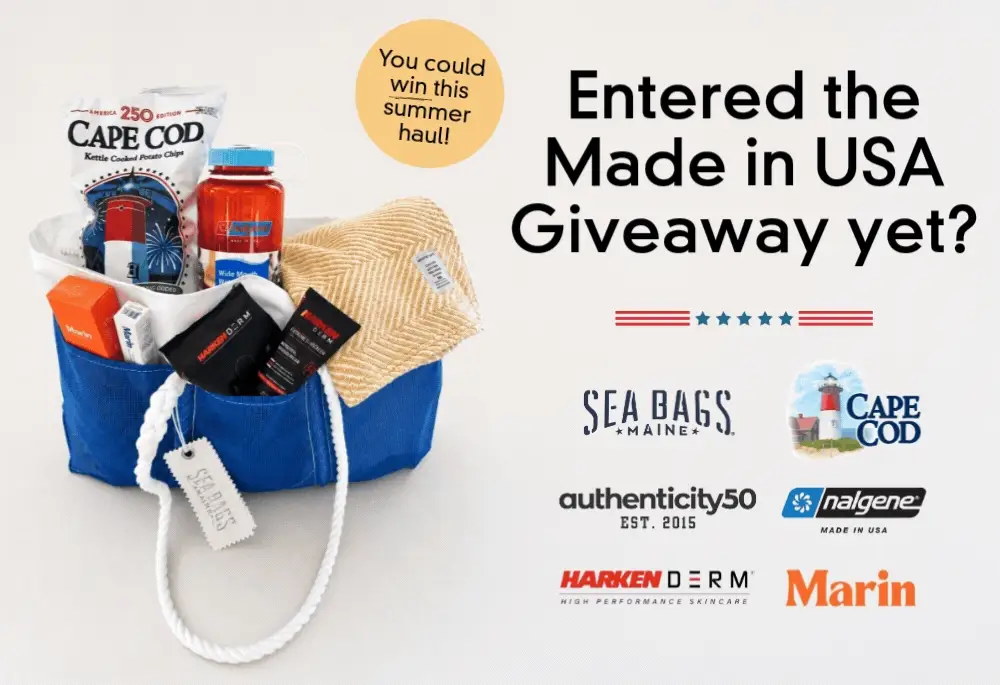 Entered the Made in USA Giveaway yet? You could win this summer haul from Sea Bags, Cape Cod Chips, Authenticity50, Nalgene, Harken Dem, and Marin!