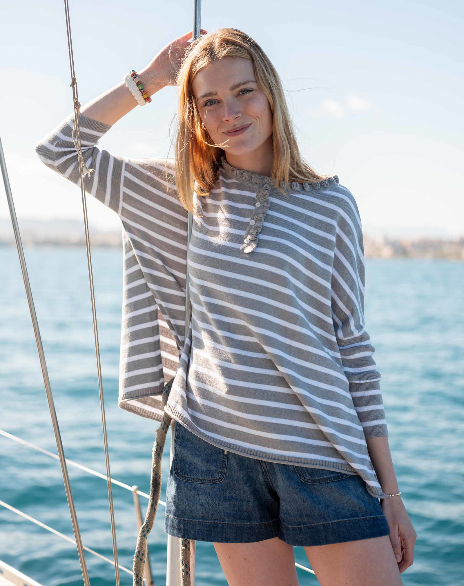 Catalina Cotton Ruffle Henley