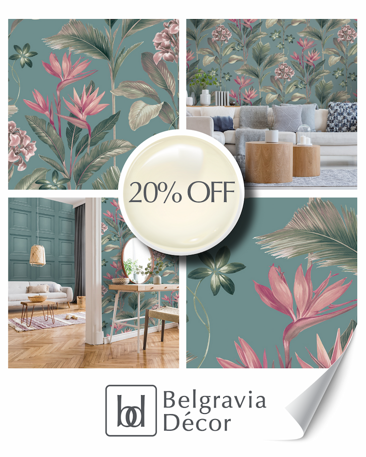 Oliana Floral Wallpaper Soft Teal Belgravia 8486