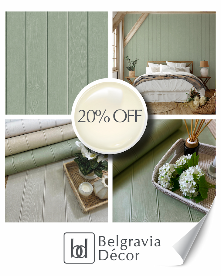Beaded Wood Panel Wallpaper Sage Green Belgravia 5910