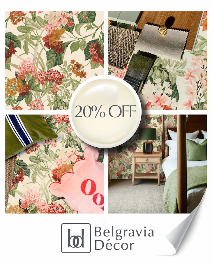 Misaki Floral Wallpaper Sage Green / Orange Belgravia 2322