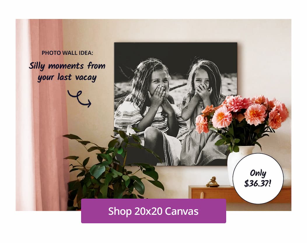 Print silly moments from your last vacay onto a 20x20 canvas for only $36.37! Shop 20x20 Canvas