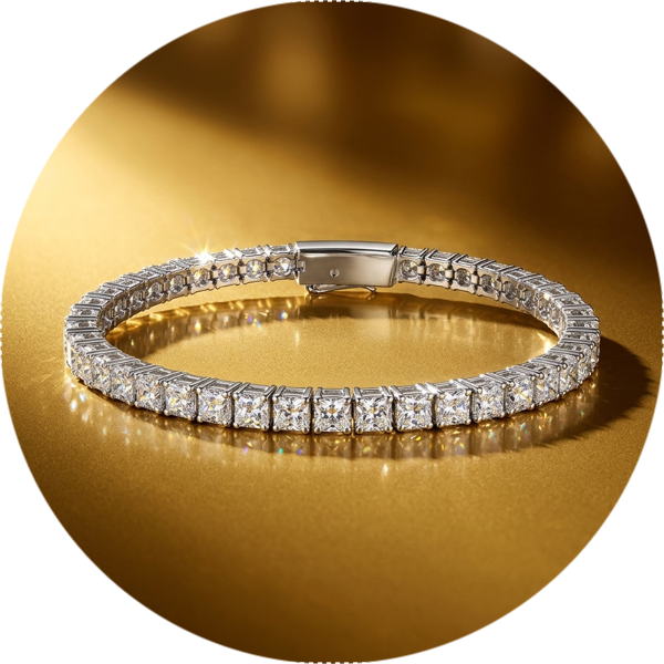 Milgrain Cushion White & Blue Sapphire Tennis Bracelet In Silver