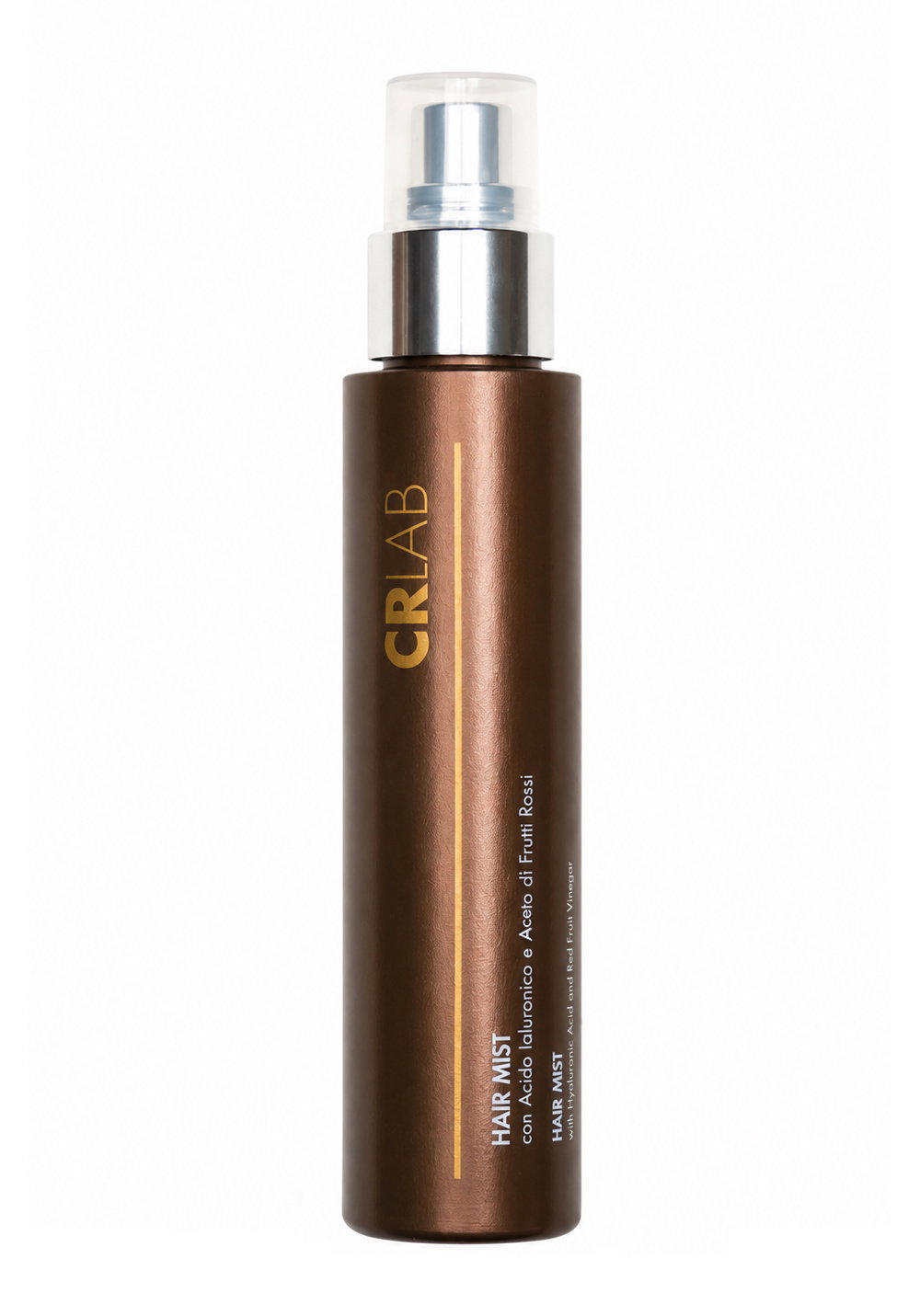 Brown CRLAB hair mist spray bottle with silver pump, vertical gold logo on white background, hair care product
