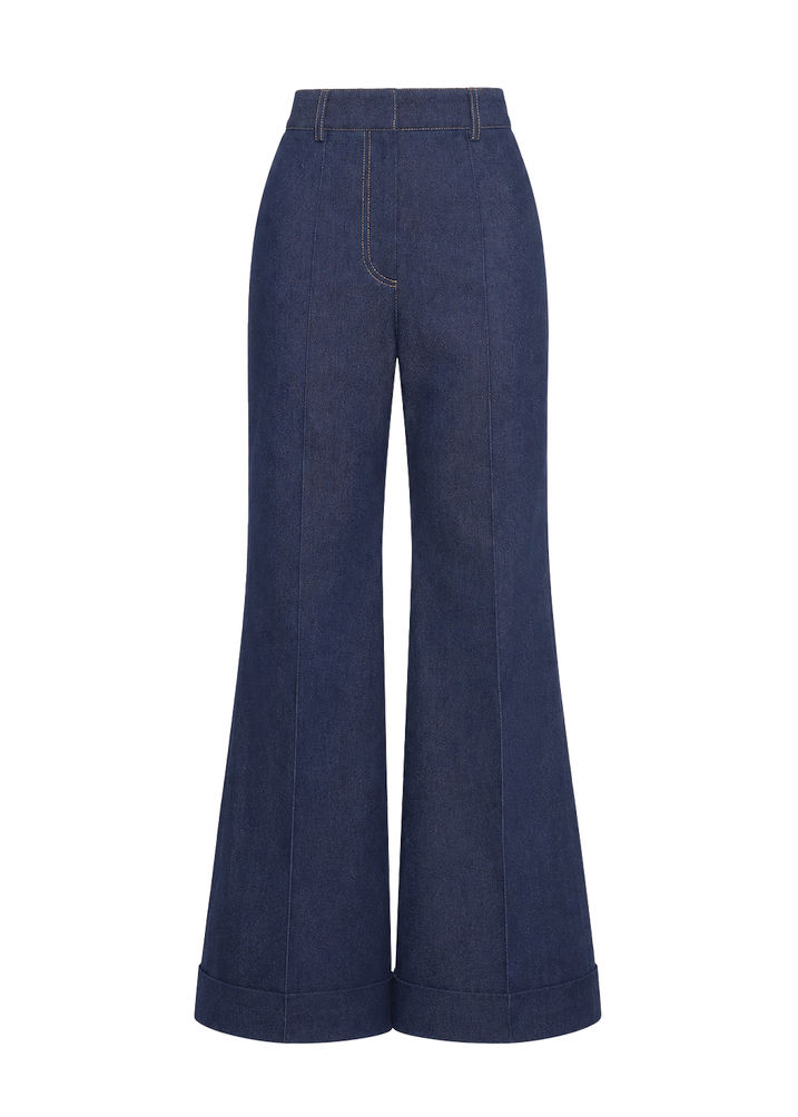 Ghost image of the deeda pant in indigo denim