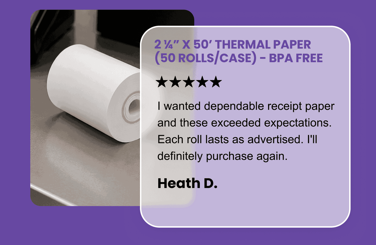 2 ¼” X 50’ Thermal Paper (50 Rolls/Case) - BPA Free