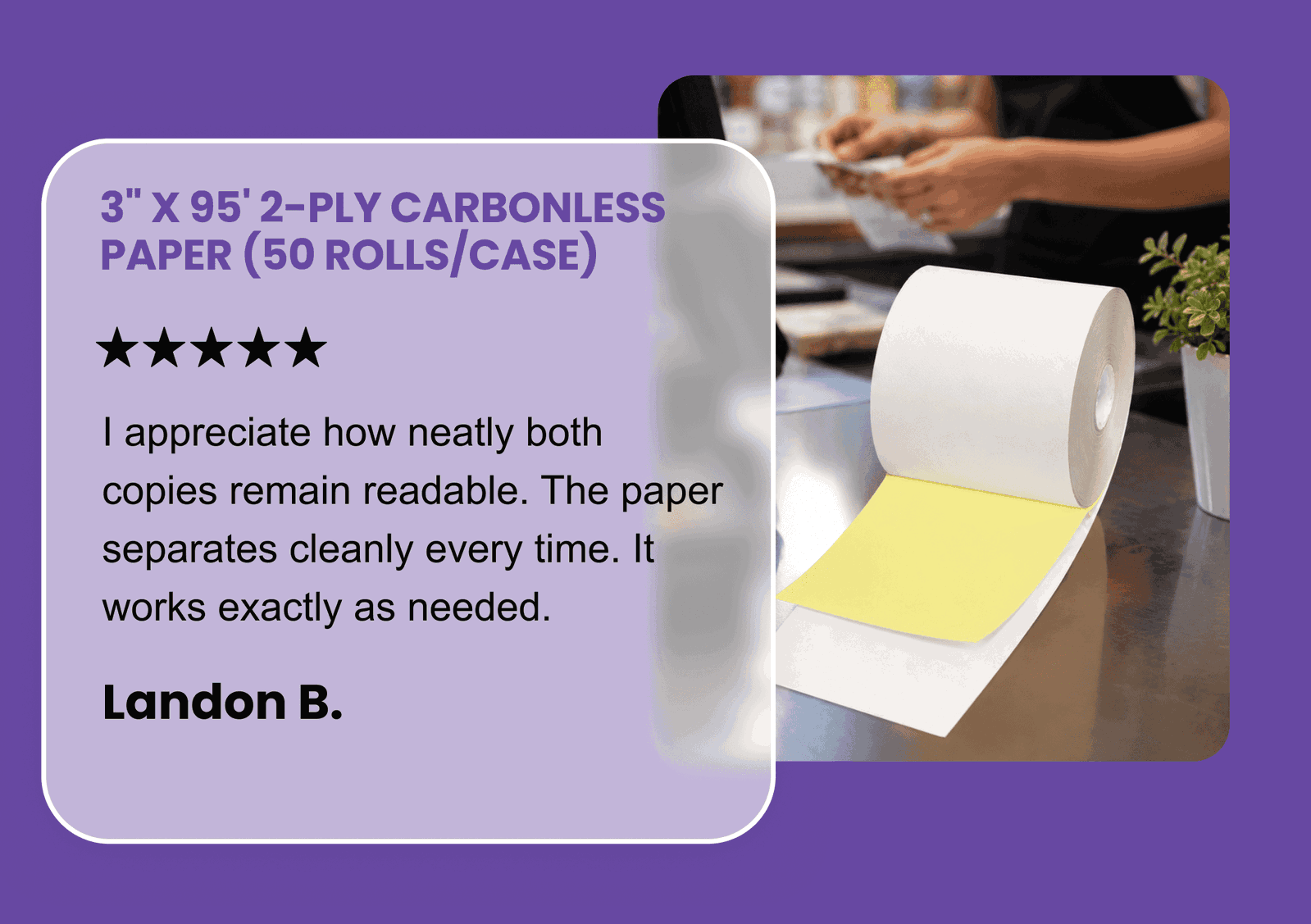 3" x 95' 2-Ply Carbonless Paper (50 rolls/case)