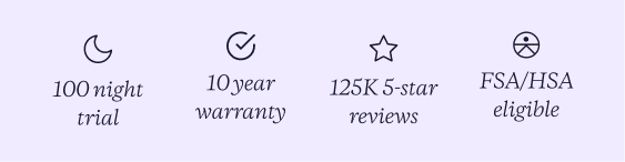 100 night trial. 10 year warranty. 125k 5 star reviews. FSA/HSA eligible