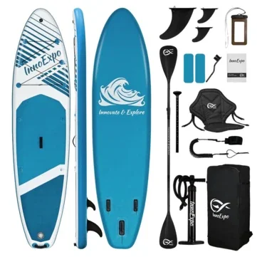[EU Direct] InnoExpo 335*83*15CM Load 190kg Extra-wide Paddle Board With Seat Large Area Anti-slip 3*Fins Stable SUPBoard For Solo 2+1 family Pets Adventure Comeplete Accessories With Double-head Paddle High Pressure Air Pump