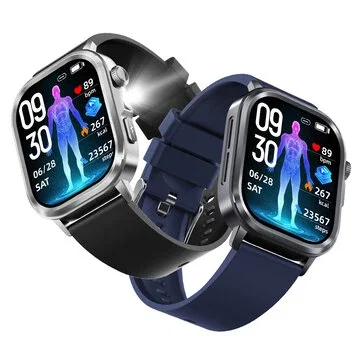 BlitzWolf HL7 1.95-inch AMOLED Display ECG AI-GPT LED Flashlight bluetooth Call Heart Rate Blood Pressure SpO2 Monitor Sleep Monitoring Body Composition Analysis Blood Glucose Assessment SOS Emergency Call Multi-sport Modes IP68 Waterproof Smart Watch