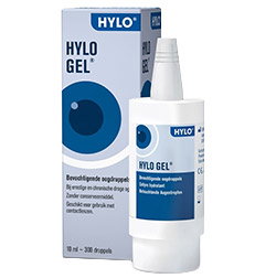 Hylo Gel lubricating eye drops bottle and box, 10 ml preservative-free ocular gel for dry eyes