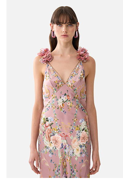 V NECK BIAS SLIP DRESS WITH BACK FRILL | CHAMBER OF BLOOMS