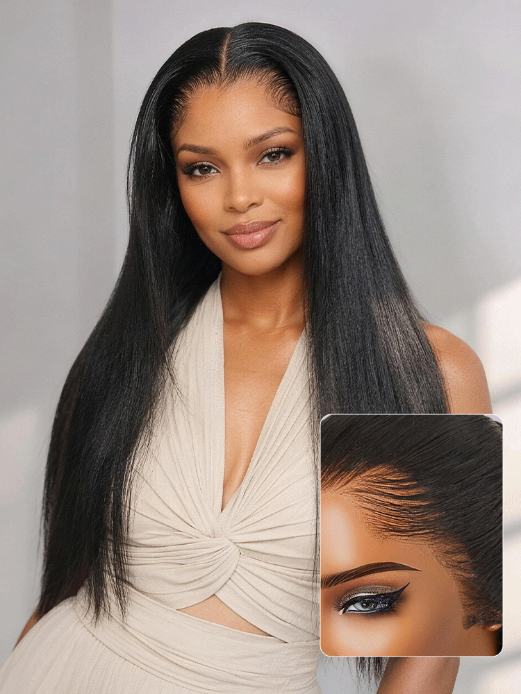 Image of Lagos Hairline Over-Plucked M-Shaped Hairline Natural Looking Silky Straight Human Hair 13×4 Lace Frontal Wig Pre-Cut Lace