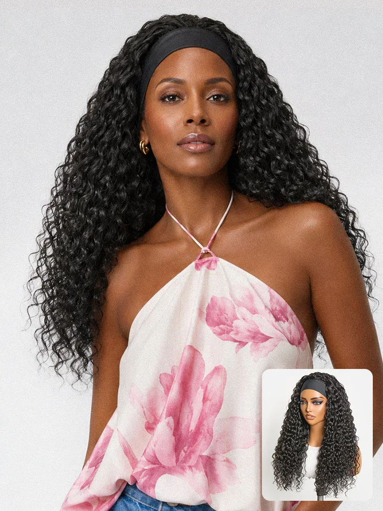 Image of Beginner Friendly Water-Wave Wet and Wavy Headband Wig with Integrated Cooling Silk Headband, Effortless Wet-to-Dry Transformation (Get 2 Free Headbands)