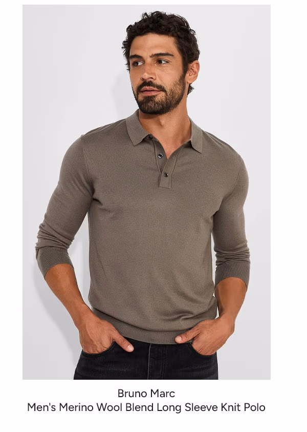 Men's Merino Wool Blend Long Sleeve Knit Polo
