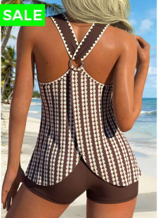 Dark Coffee Mid Waisted Circular Ring Tankini Set