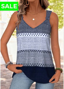 Blue Striped Tie Sleeveless V Neck Tank Top