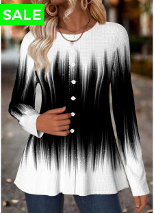 Multi Color Tummy Coverage Ombre Long Sleeve T Shirt