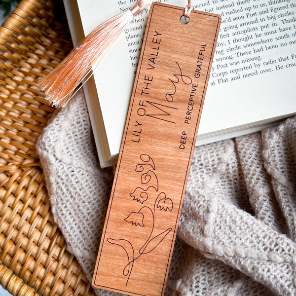 Personalized Birth Flower Bookmark | Engraved Wood Birth Month Bookmark with Tassel | Custom Name Book Lover Gift