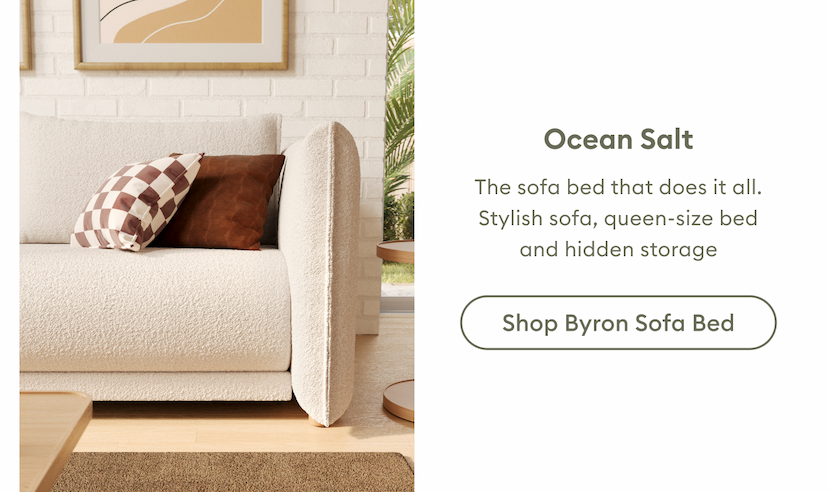 Byron Sofa Bed in Ocean Salt. A stylish sofa bed with a queen-size bed and hidden storage, designed to do it all in one space. Shop Byron Sofa Bed.