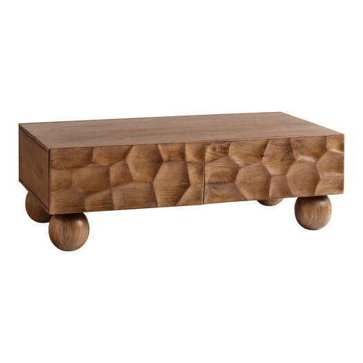 CRAFT Jali Hand Chiseled Wood Coffee Table with Drawers