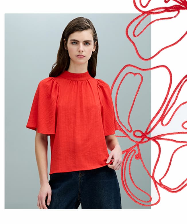 Codie Red Textured High Neck Top