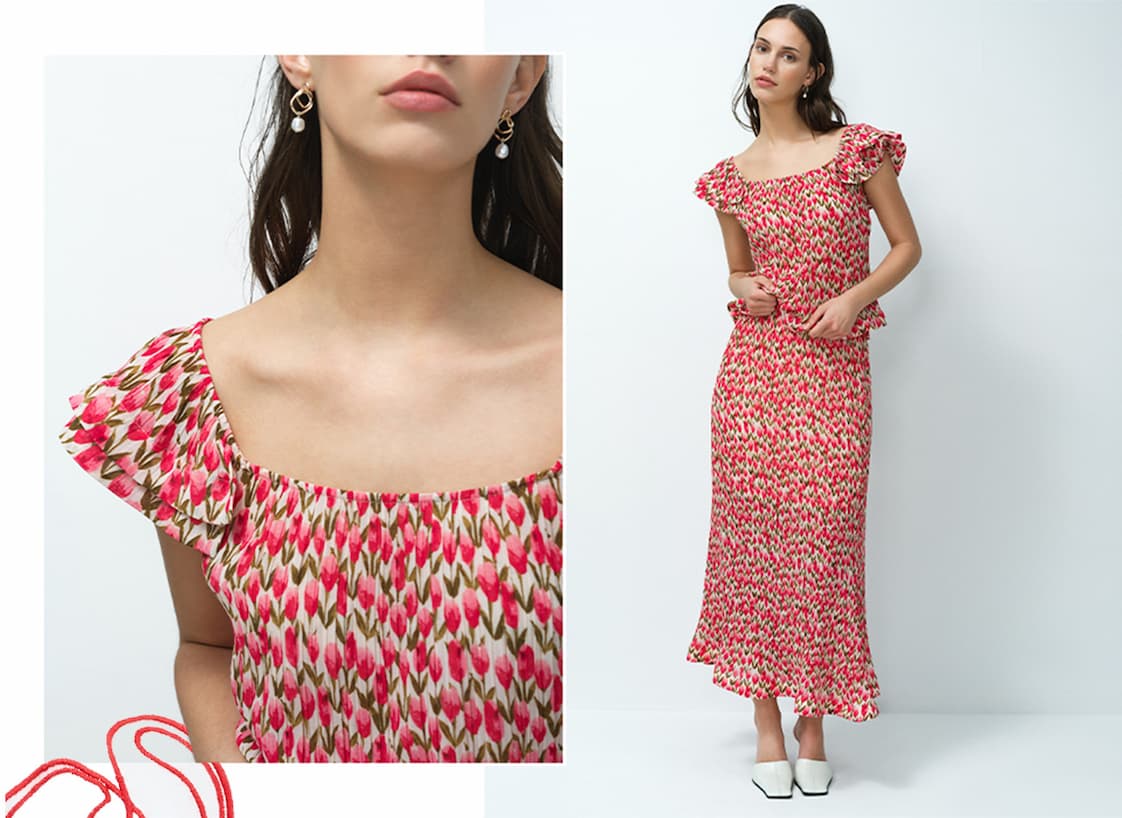 Noelle Floral Plisse Ruffle Peplum Top