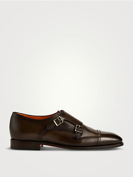 Leather Double Monk Strap Shoes