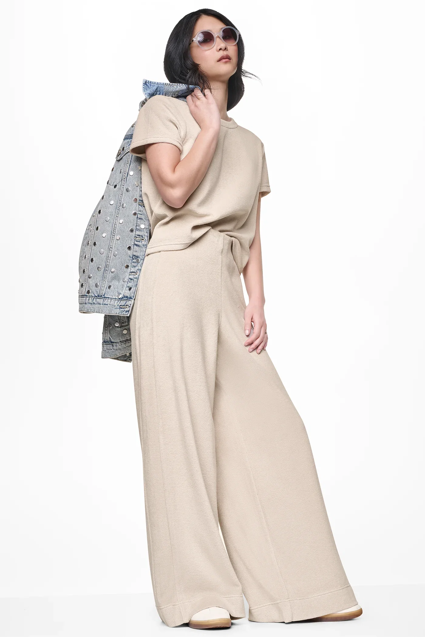 Image of TOWELLING TERRY HIGH-RISE WIDE LEG PANT