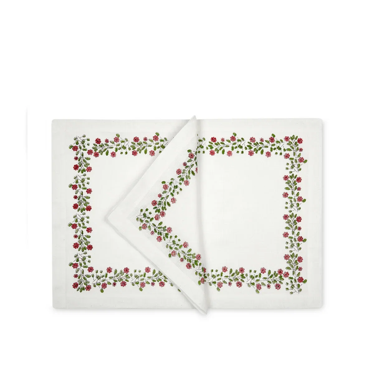 Image of Set of Four Placemat & Napkin Rose Bush Red