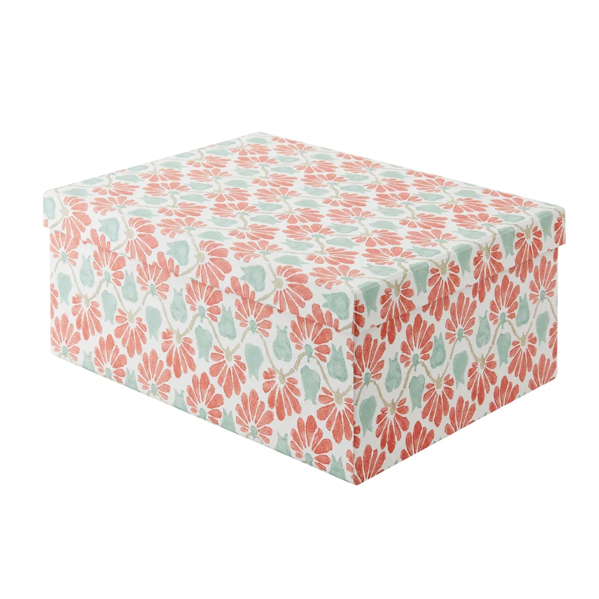 Image of Storage Box Large Ginko Tulips Coral/Aqua