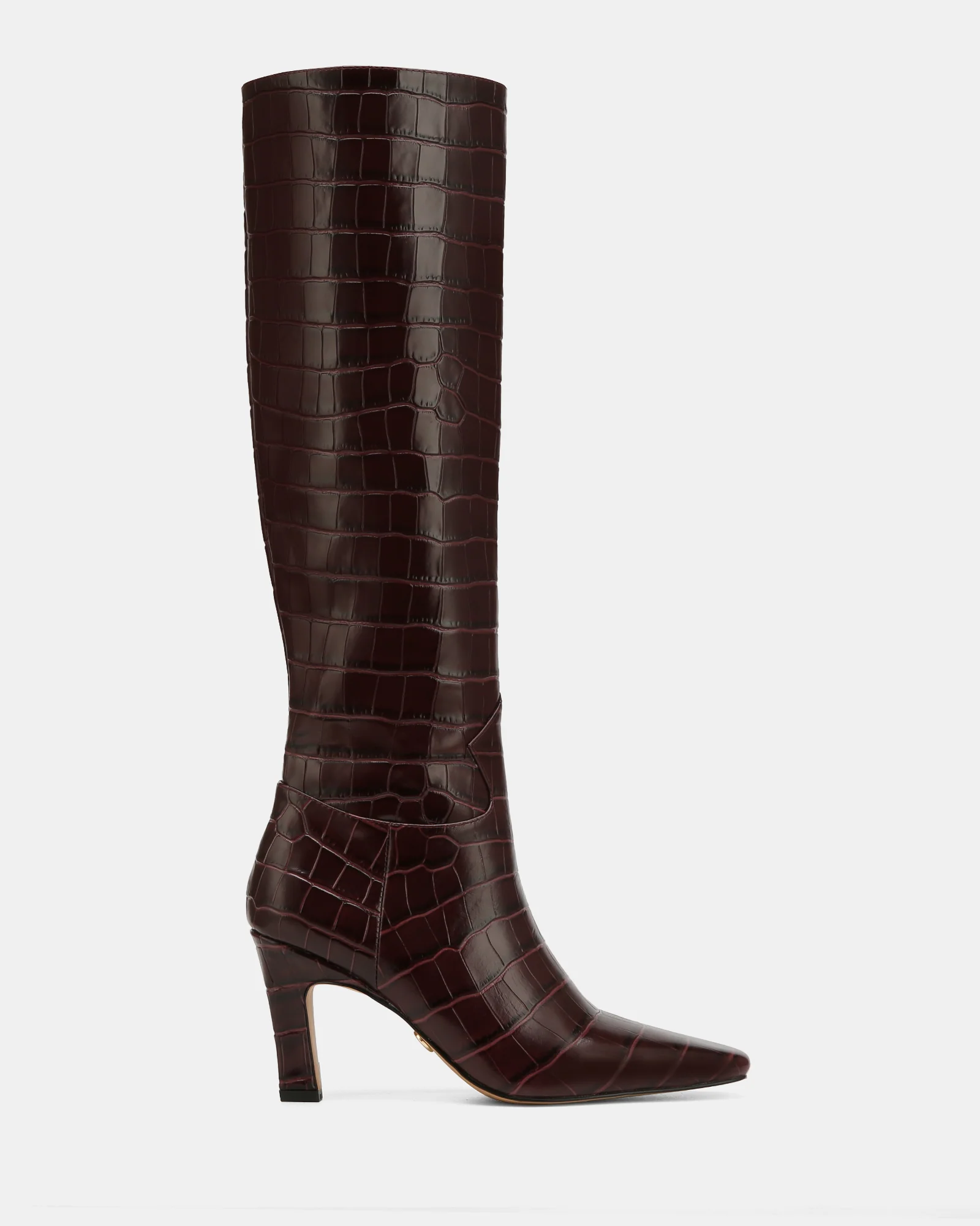 Louella Raisin Croc Embossed Leather Knee High Boot