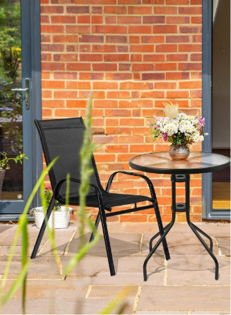 3 piece Round Glass Top Patio Garden Set - Black