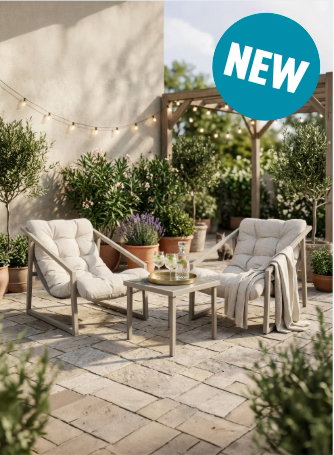 3 Piece Padded Patio Bistro Set - Beige
