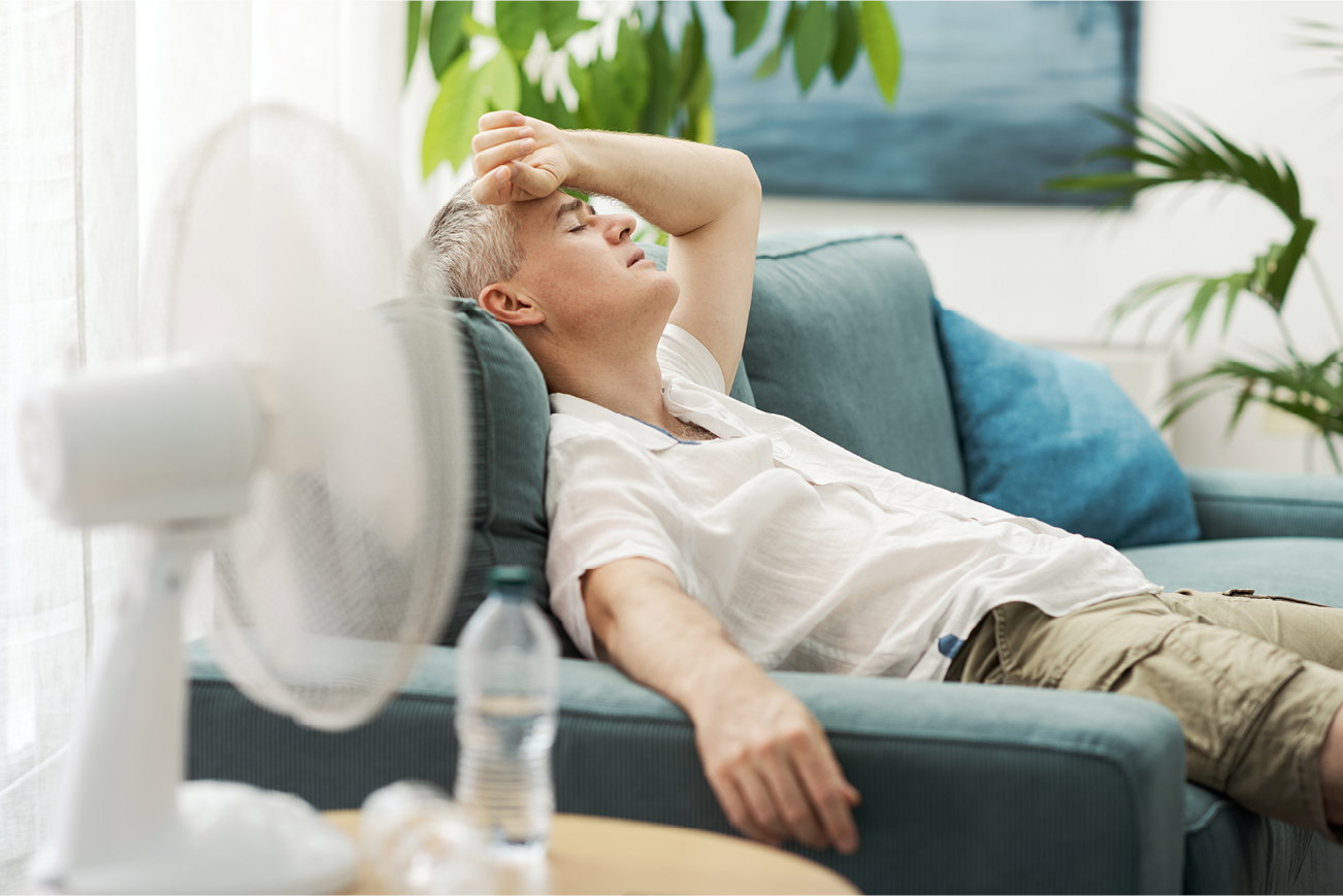 Person hot and tired in heat.