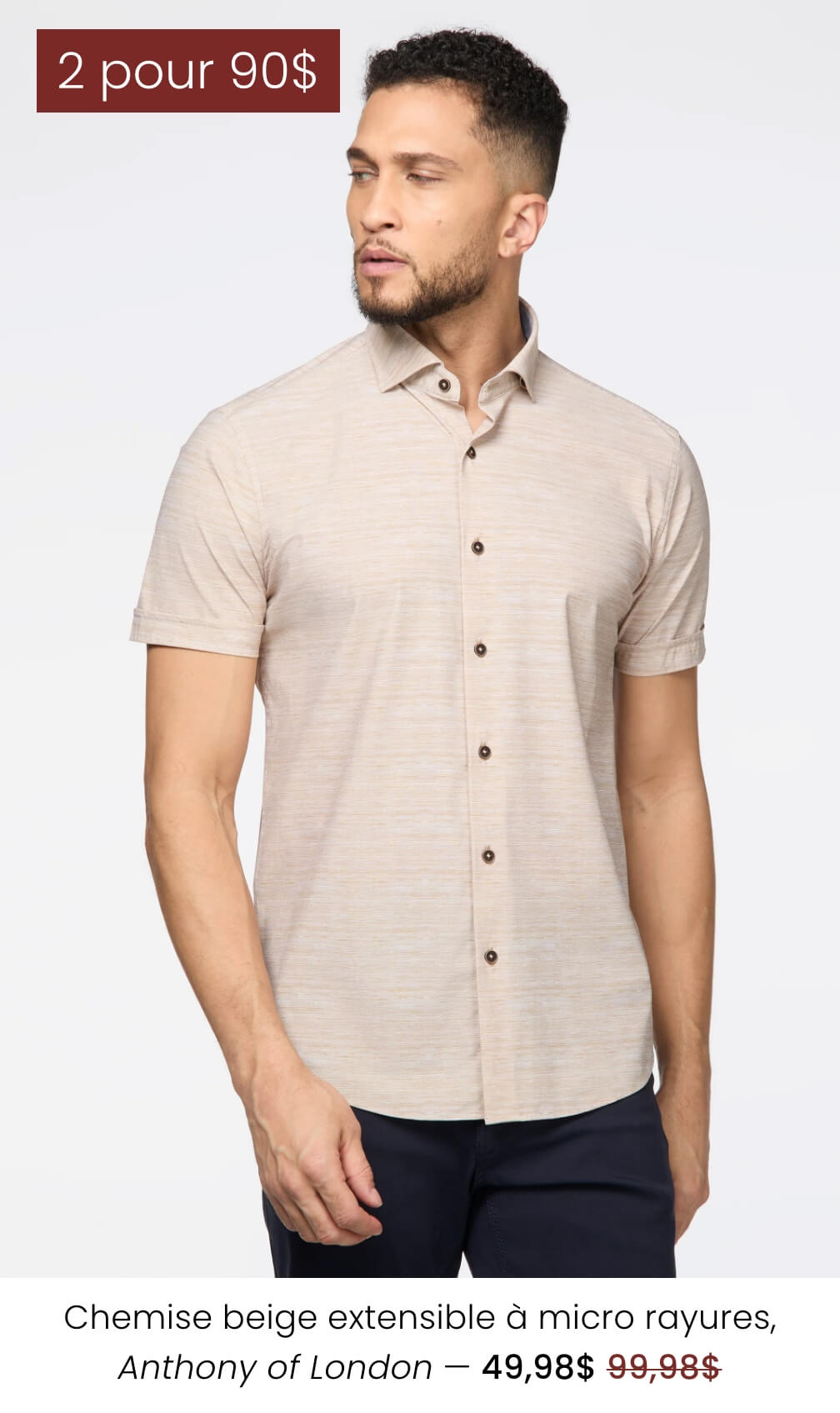 Chemise beige extensible à micro rayures