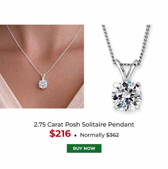 2 75 Carat Posh Solitaire Pendant Platinum Clad