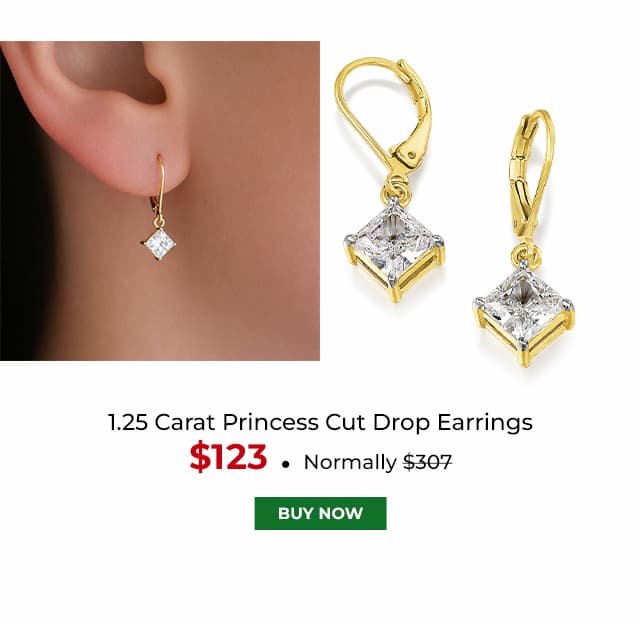 1 25 Carat Princess Cut Drop Earrings Gold Clad