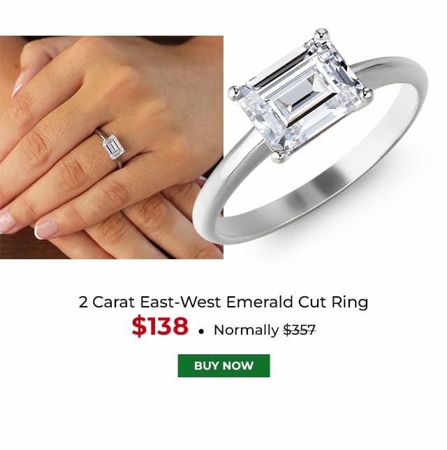2 Carat East West Emerald Cut Ring Platinum Clad
