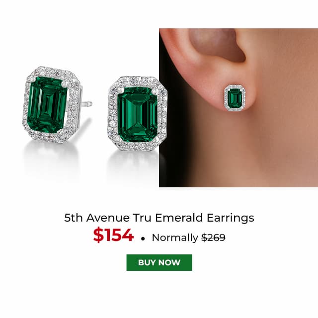 5th Avenue Tru Emerald Earrings Platinum Clad