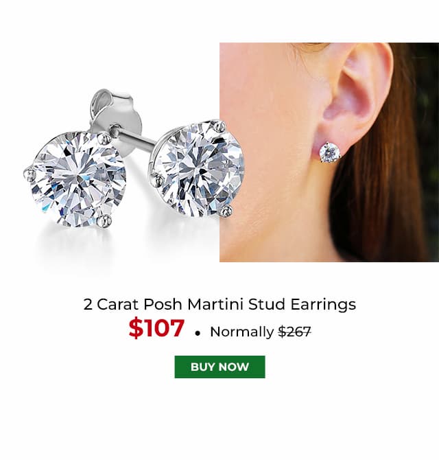 2 Carat Posh Martini Stud Earrings Platinum Clad