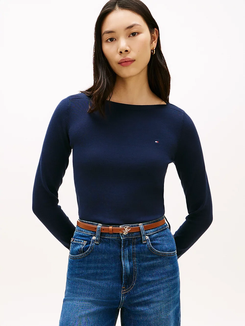 Jersey Pullover Mit Goldfarbenen Knöpfen