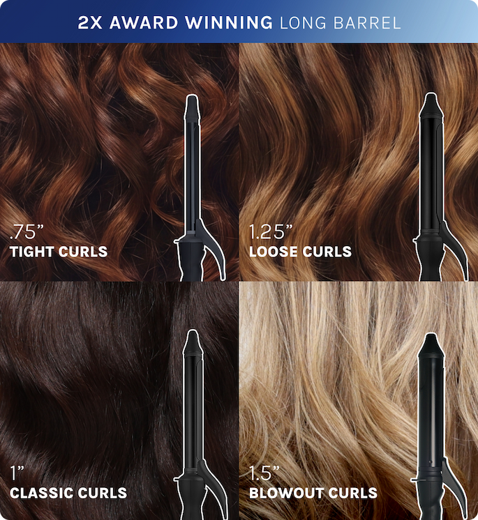 2X Award Winning Long Barrel - .75" - Tight Curls - 1/25" Loose Curls - 1" Classic Curls - 1.5" Blowout Curls