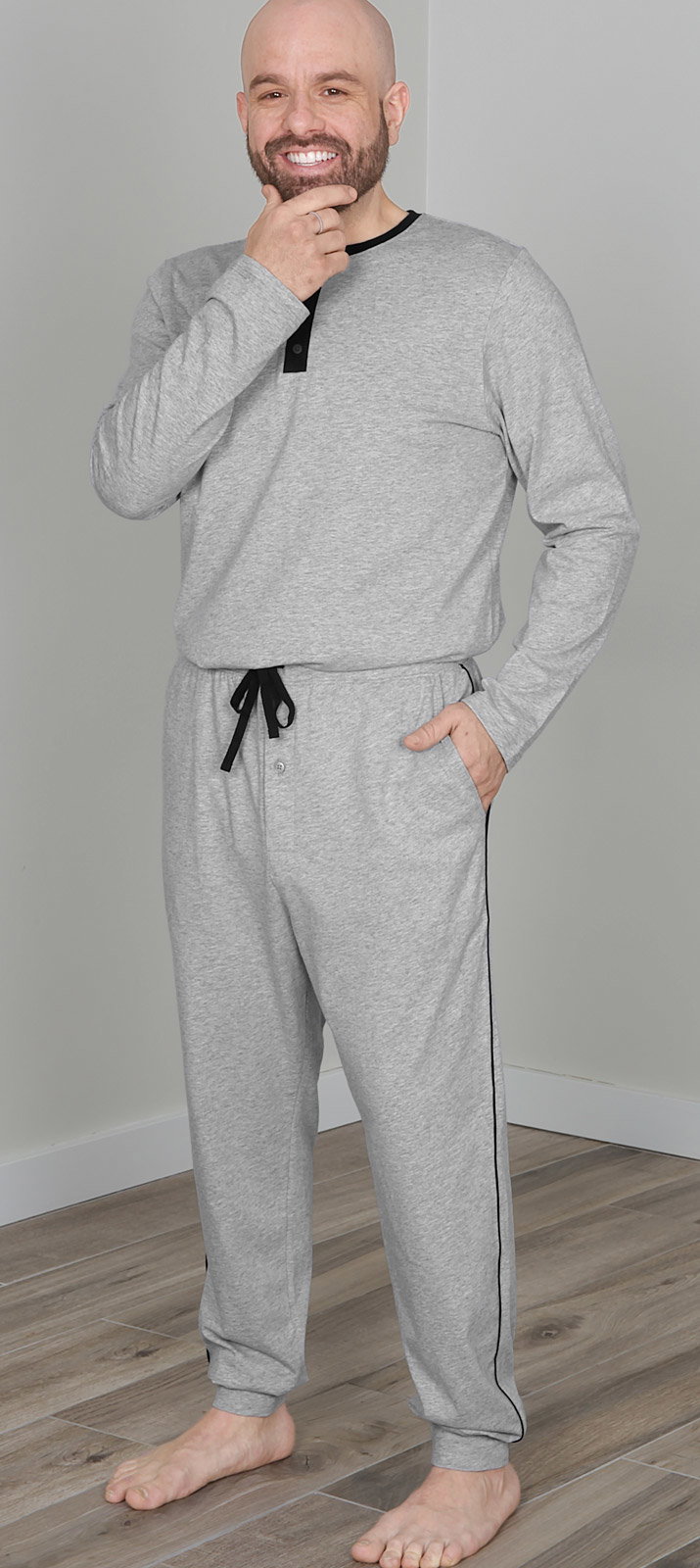 Hudson PJ's Crafted from luxuriously soft 100% pima cotton. Gray, with contrasting Black accents.