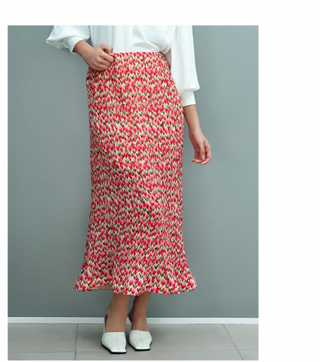 Noelle Floral Plisse Fluted Hem Midi Skirt