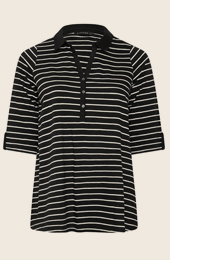 EVANS Curve Black Stripe Henley Pintuck Top