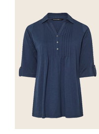 EVANS Curve Navy Blue Pintuck Henley Top